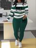 Women's Two-Piece Letter Print Striped Set: Casual Long-Sleeve T-Shirt & Sweatpants/Leggings