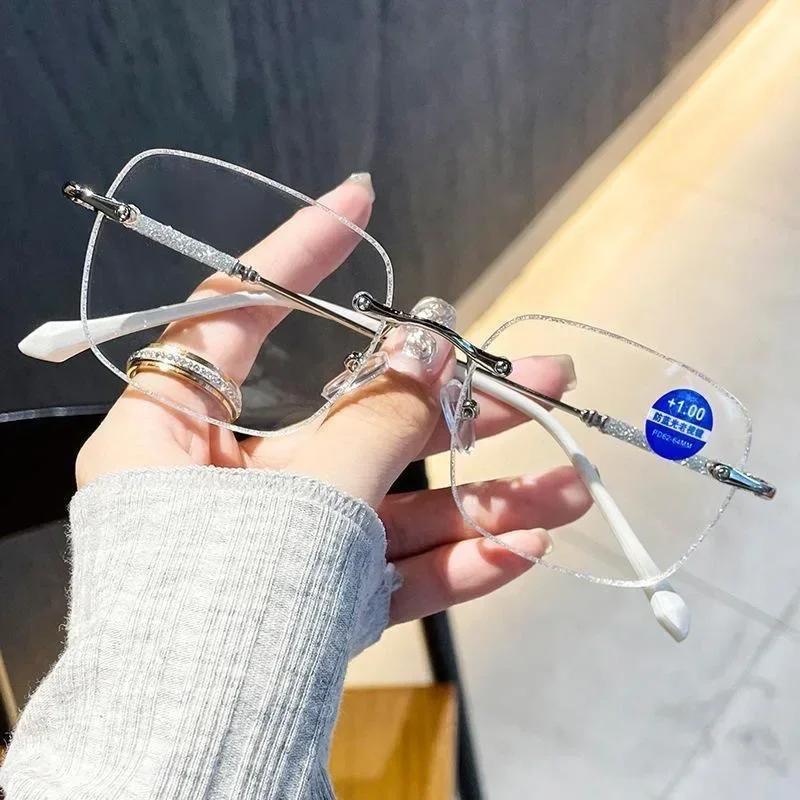 Stylish Glitter Square Metal Frames Reading Eyeglasses Anti-Blue Light HIGH-DEFINITION Presbyopic Eyeglasses Male Female Eyeglasses Eyewear + 1