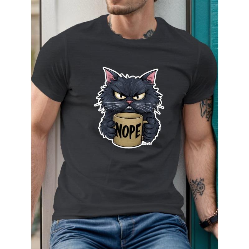 

Летние повседневные мужские футболки с коротким рукавом, дышащая футболка с принтом черного кота для мужчин, простая мужская одежда 4XL