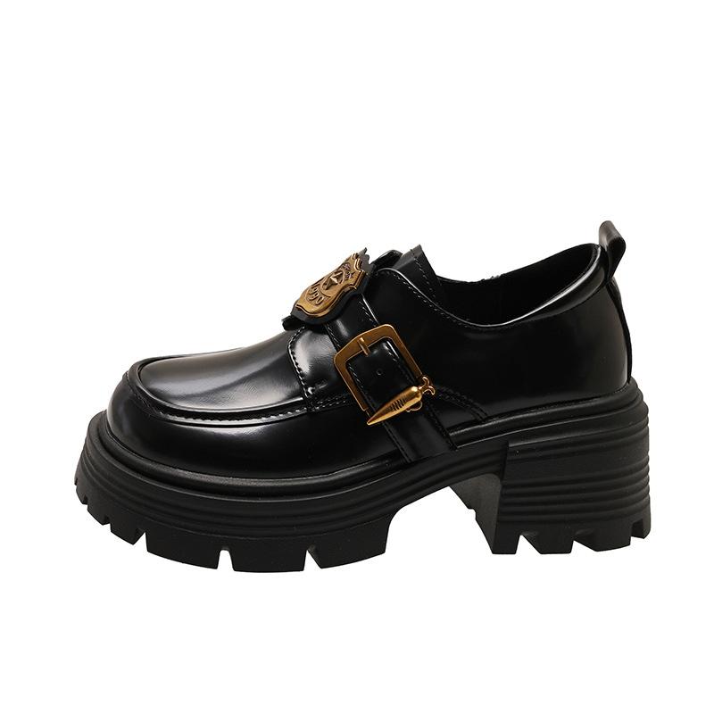 Retro Damen-Slingpumps mit dickem Absatz, Dameneinzelschuhe 2025 Frühling neu, dicksohlige Muffinsohle, britischer Stil, runde Spitze, kleine Lederschuhe Damen