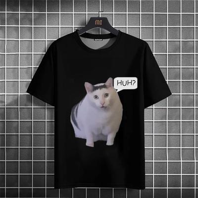 Tricouri grafice amuzante pentru bărbați Tricouri pentru bărbați cu imprimeu „HUH” cu pisici Tricou cu mânecă scurtă pentru bărbați, interesanți, de vară Top pentru bărbați