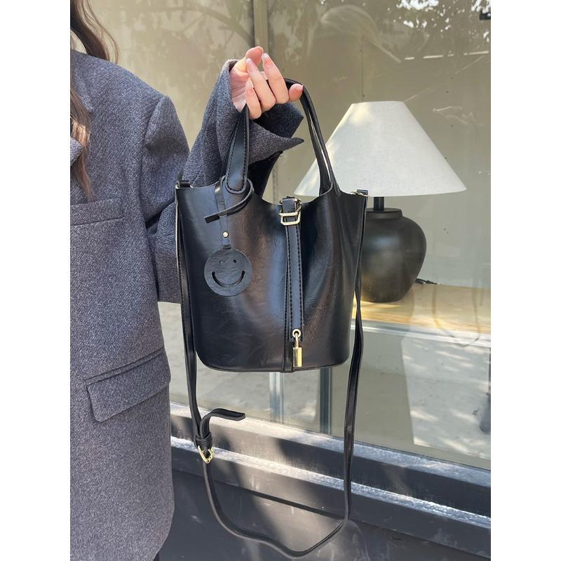 

Ретро ручная сумка-корзина для овощей, женская модная сумка-ведро на осень и зиму, универсальная сумка через плечо чёрный