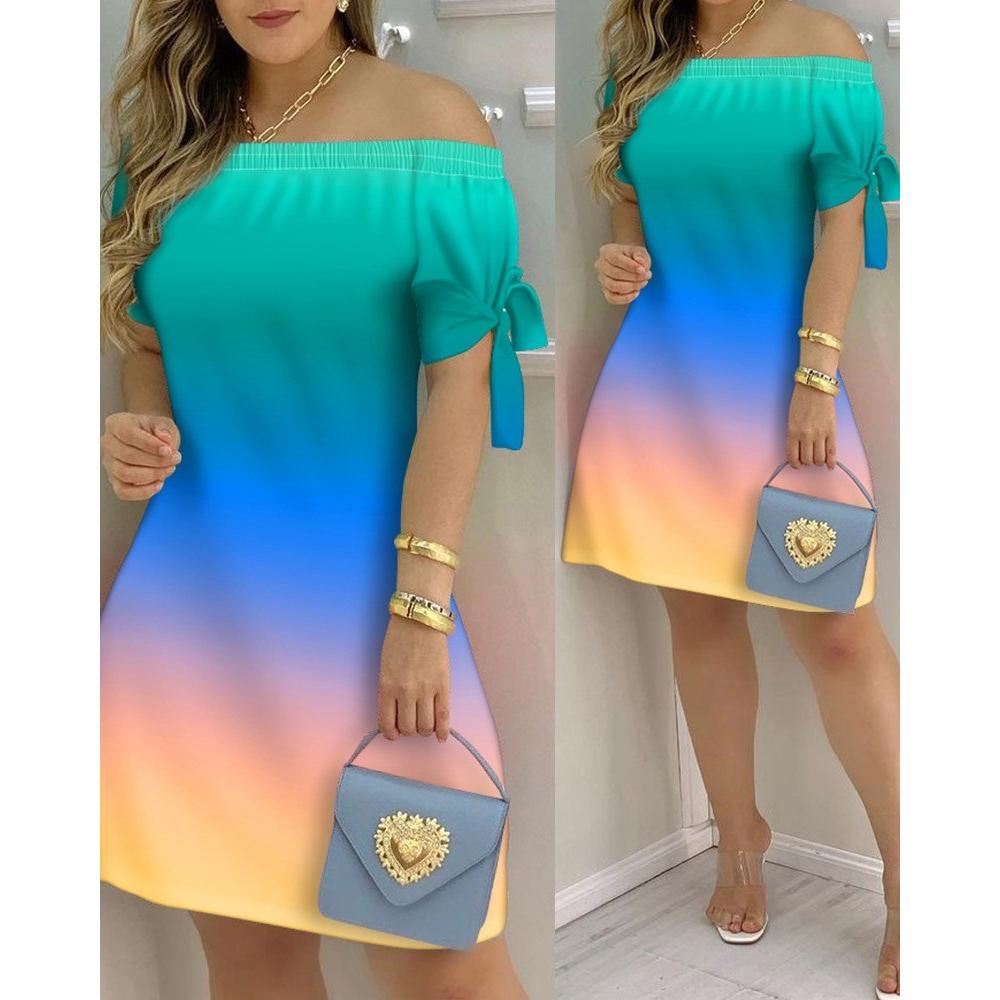 

Женское мини-платье с открытыми плечами, летнее повседневное платье в полоску с коротким рукавом и галстуком-бабочкой, сексуальное свободное вечернее платье трапециевидной формы, Vestidos S