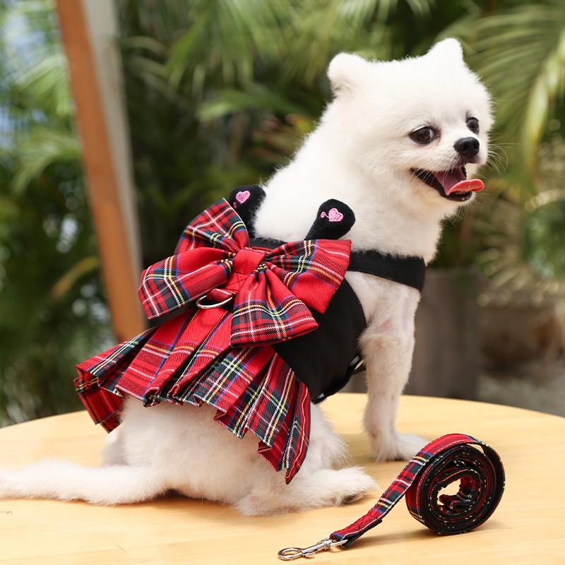 Pet Dog Harness With Skirt Design Small Breeds - Adjustable Chest Belt Leash Teddy Pomeranian