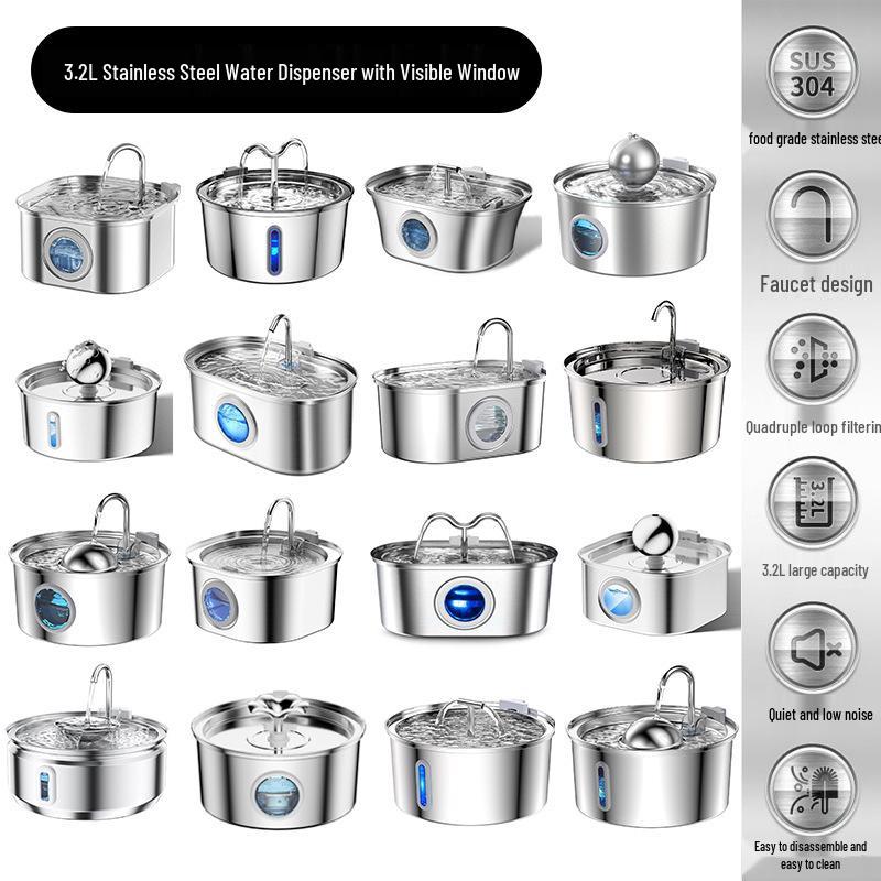 3.2L Stainless Steel Automatic Pet Water Fountain for Cats and Dogs