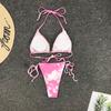 Women's Tie- Print High-Breasted Straps Bikini Set Two-Piece Swimsuit
