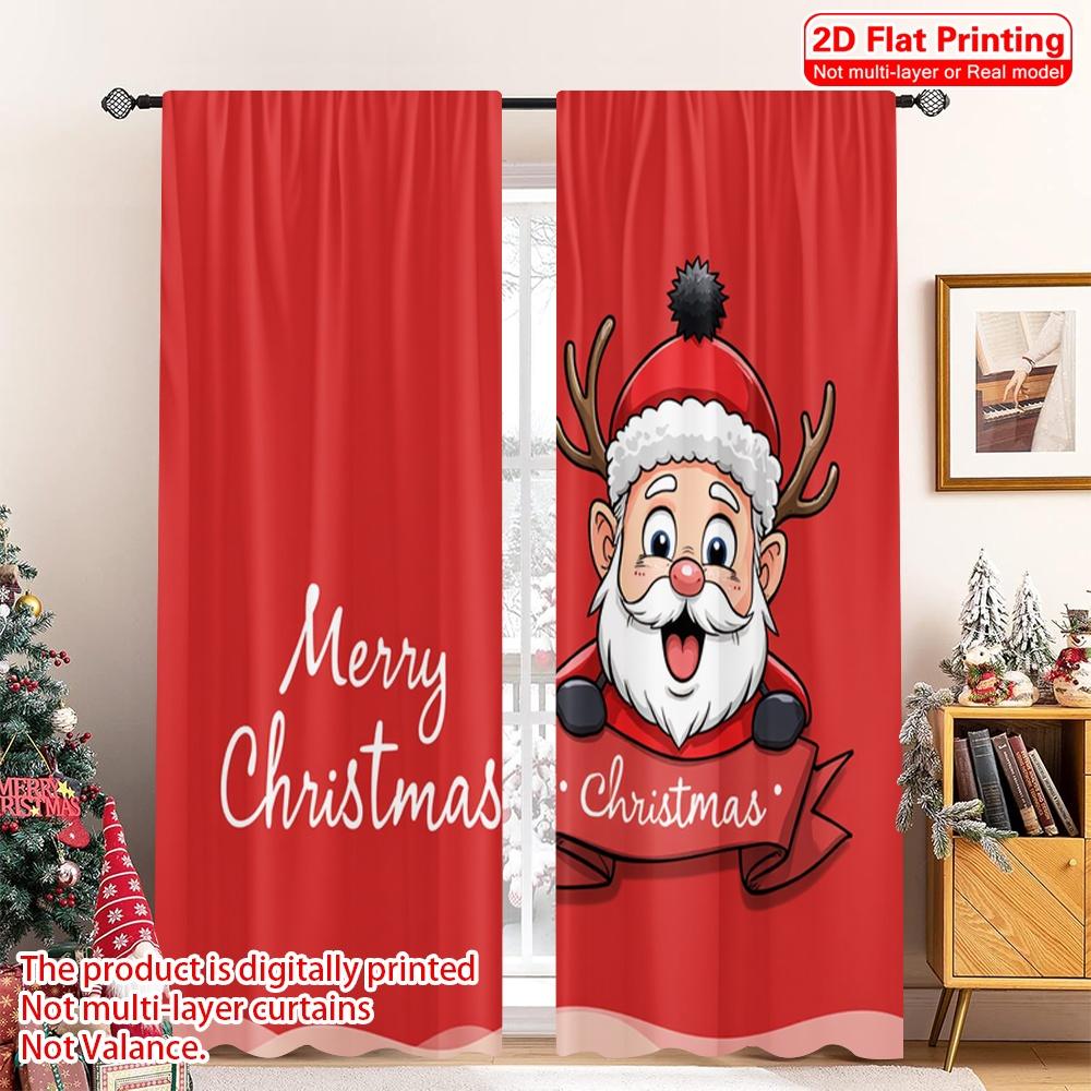 

2pcs 2D flat printing Merry Christmas Popular Drapes Merry Christmas Santa Claus_a Polyester Without Electricity 0 for Outdoor 52.50×116.00 CM 2pcs