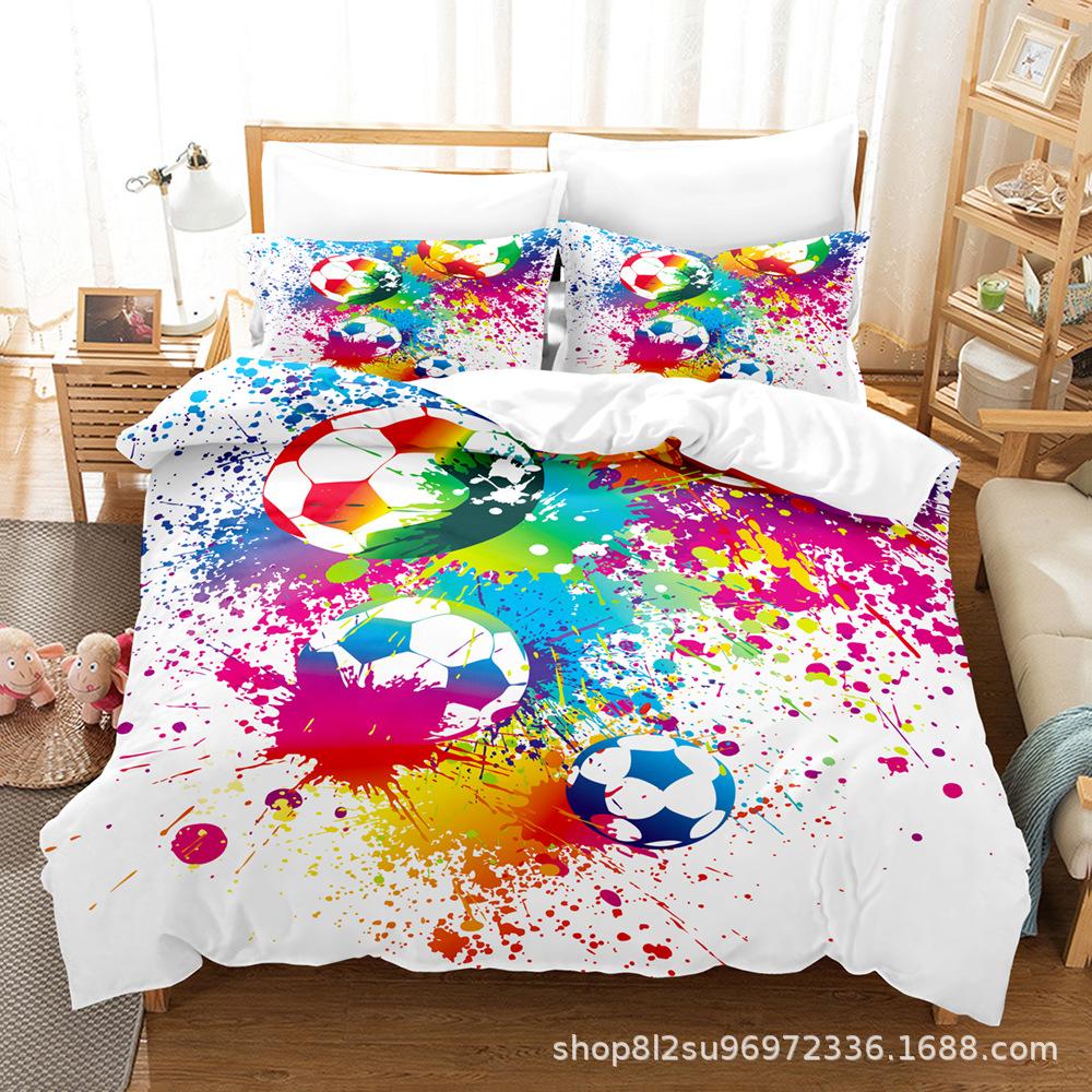 3D Football Series Bedding Set Sports Quilt Cover and Pillow Case 2/3 Pieces Suitable for Home Decoration of Boys' Football Fans' Rooms