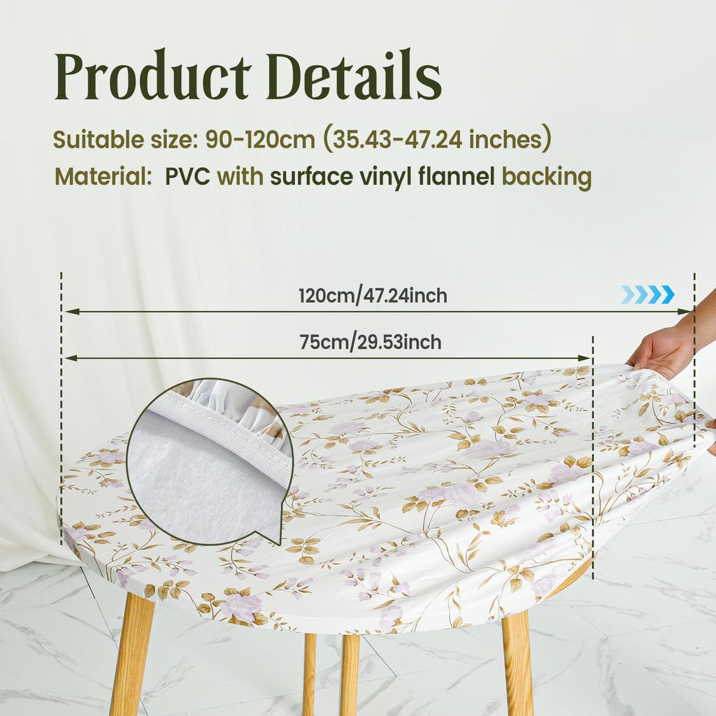 Elastic Round Table Cover Fitted Vinyl Waterproof Tablecloth Reusable Flower Dining Table Cloth For Home Table Protector Decor
