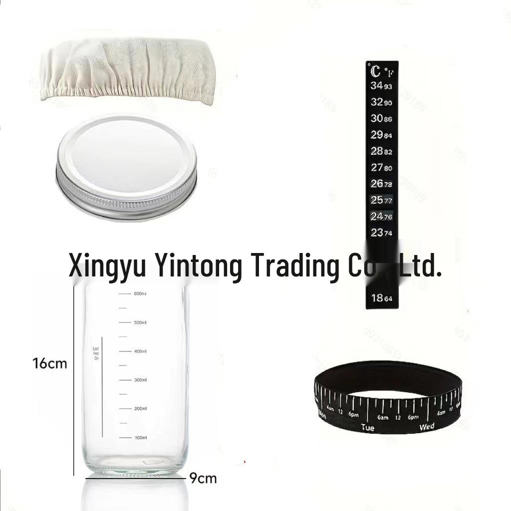 24oz Sourdough Fermentation Glass Jar with Thermometer & Lid for Bread Baking