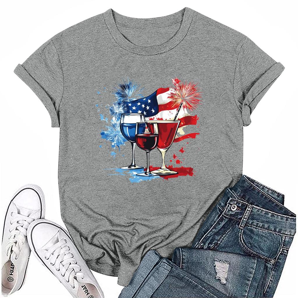 Dámská módní ležérní tištěná tričková halenka s kulatým výstřihem a krátkým rukávem Tričková halenka Halenka