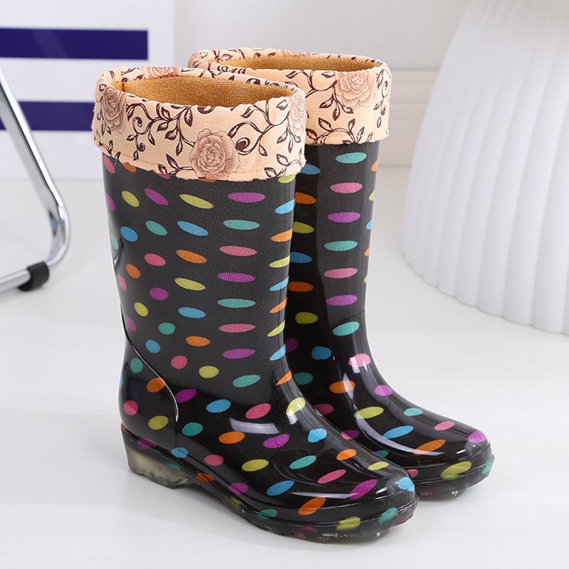 Medium tube fashion rain shoes women's non-slip velvet warm kitchen rain boots soft water shoes women's adult work rubber shoes overshoes