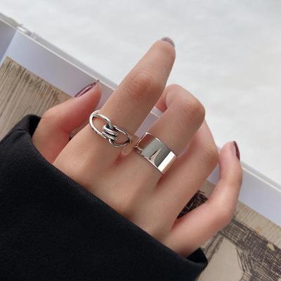 Korean Retro Fashion Open Index Finger Ring - Smooth Wide Edge, Intersecting Lines, Rope Knot Design for Women