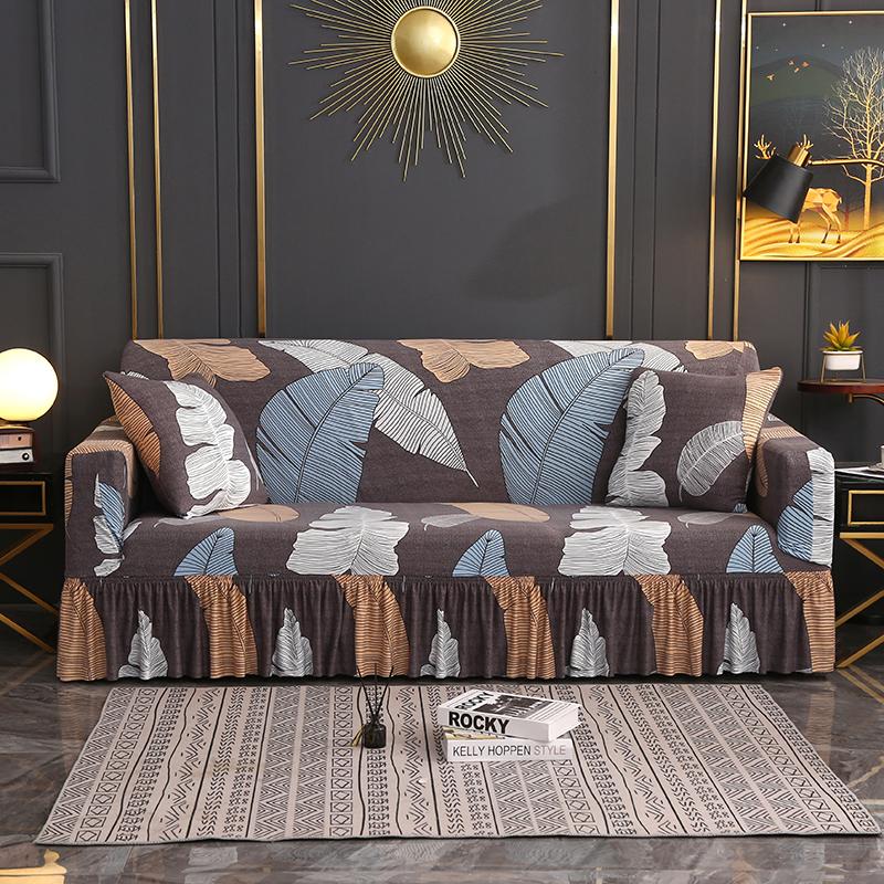 1/2/3/4 Seater Elastic Print Sofa Cover With Skirt for Living Room Stretch Slipcovers L Shape Corner Armchair Cover