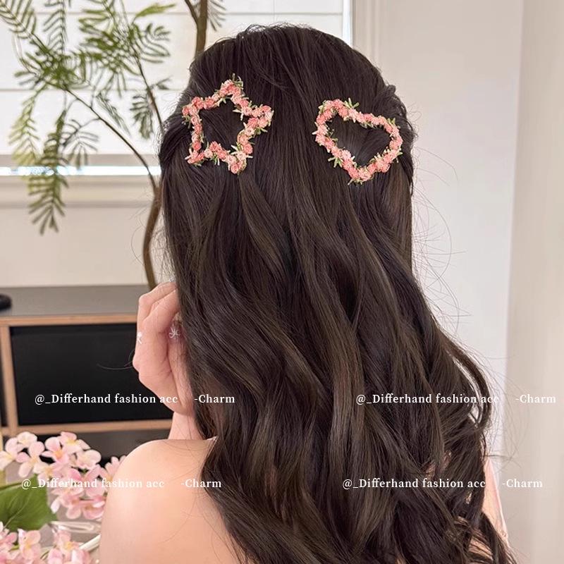 2025 Spring/Summer Sweet Pink Flower Embroidered Hair Clip for Kids