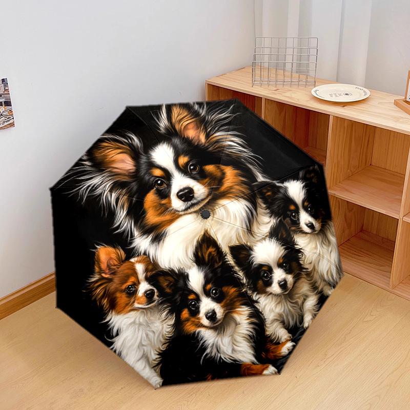 1 Pezzo Ombrello Pieghevole Automatico - Fantasia Cane Papillon, Design Portatile e Pieghevole con 8 Stecche, Regali di Natale per Compleanno