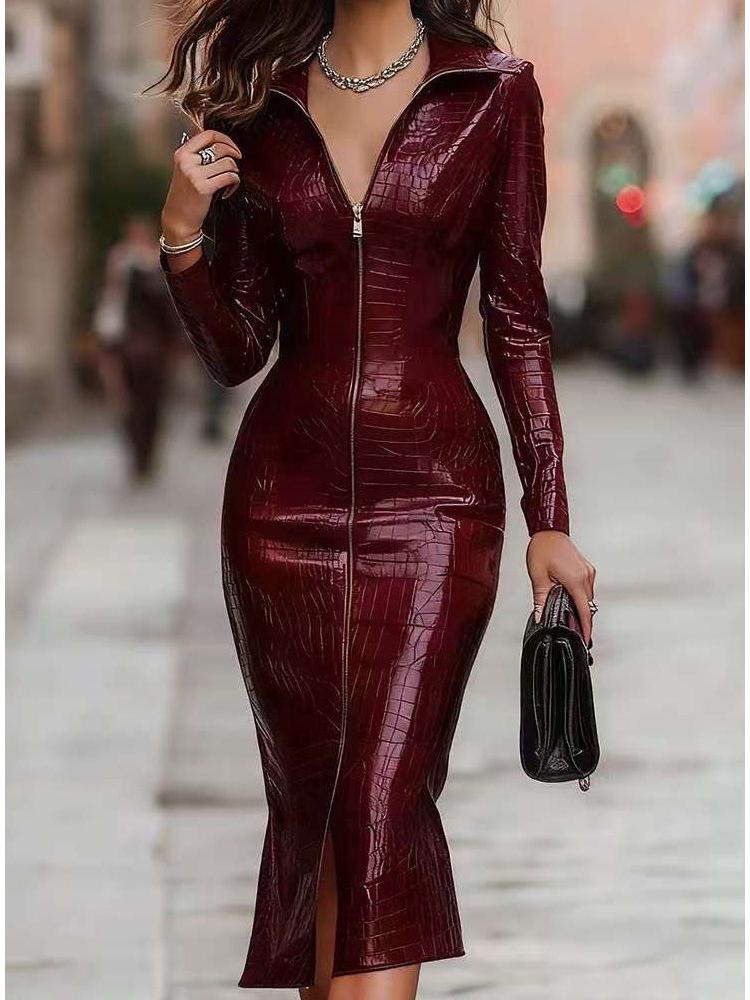 

2026 Fashion Commuting Crocodile Pattern Zipper Mid-length Skirt Medium
