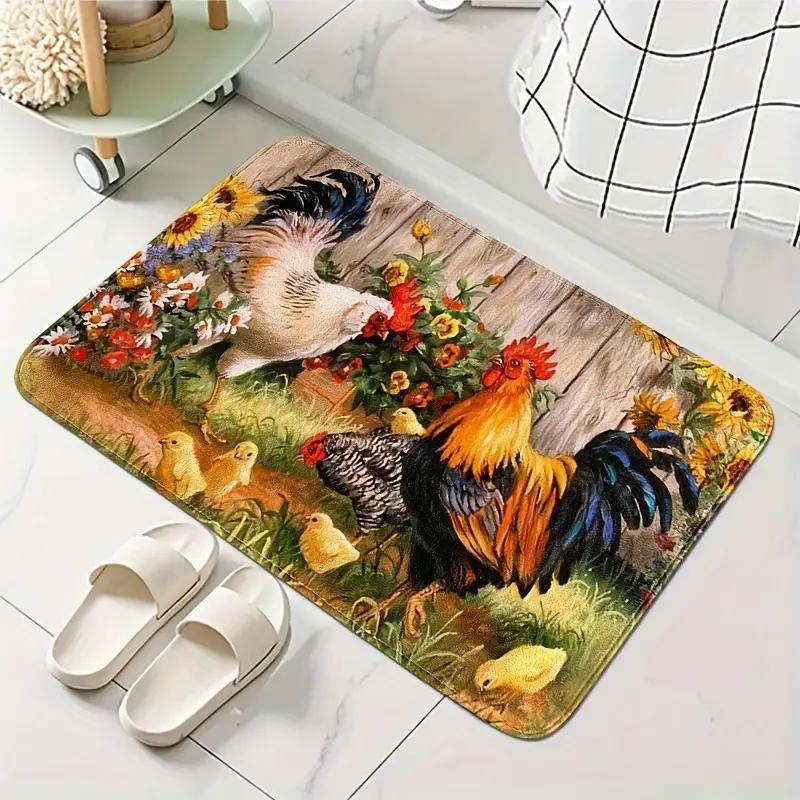 Rooster Kitchen Floor Mat Decor Chicken Farmhouse Kitchen Rugs Decorations for Home Decoration Bathroom Non-Slip Doormat Decor