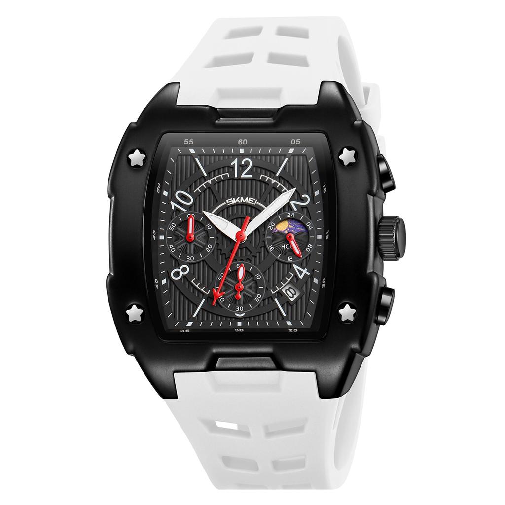 Quartz Men Watch Tonneau Stainless Steel Shell Sport Wristwatch Fashion Black Silicone Type Mille Relojes