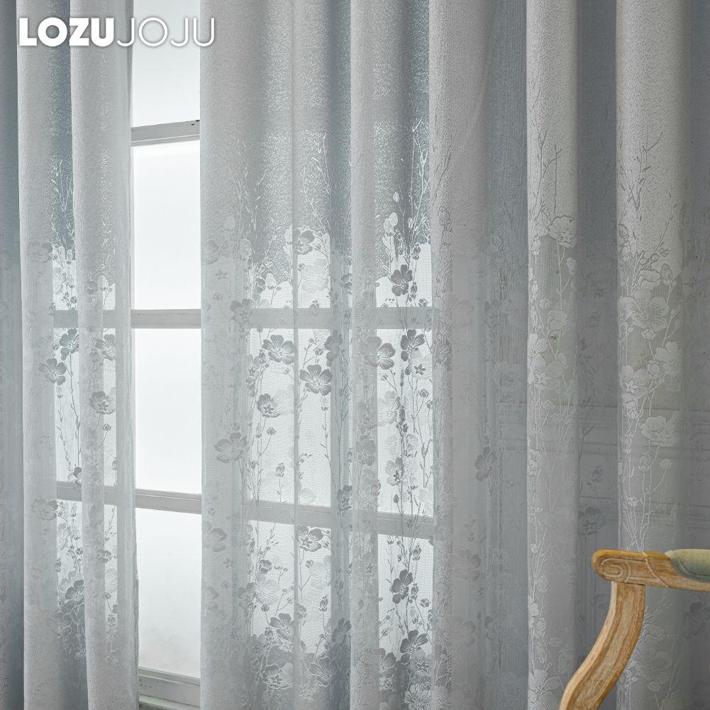 1 ks LOZUJOJU Jednoduchý moderní tylový žakárový dutý poloprůhledný průsvitný závěs do obývacího pokoje, ložnice, na balkonové okno, domácí dekorace