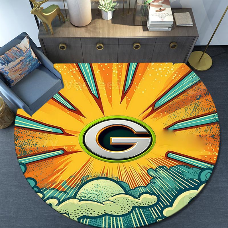 Green Bay Packers Round Area Rug,Carpet Rug for Living Room Bedroom Sofa Playroom Decor,Non-slip Floor Mat