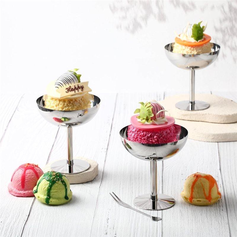 J1UL1N Bulk 6 Sets Stainless Steel Ice Cream Cups Dessert Bowls With Forks Silver Small Metal Footed Cup For Party Supplies 6.7