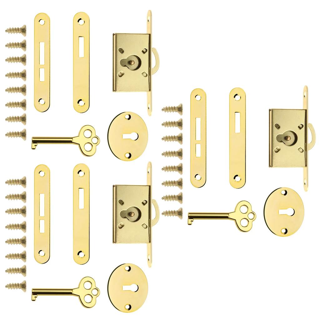 3 Sätze Vintage-Schmuckkästchen-Schloss, antikes Holzkisten-Schloss, Bronze/Gold, für Schrankschublade, Schiebetürschloss, Möbelbeschläge