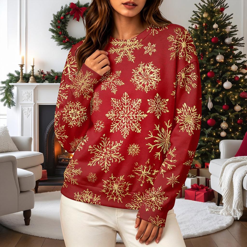 Women's Casual Christmas Print Long Sleeve Neck Sweatshirt