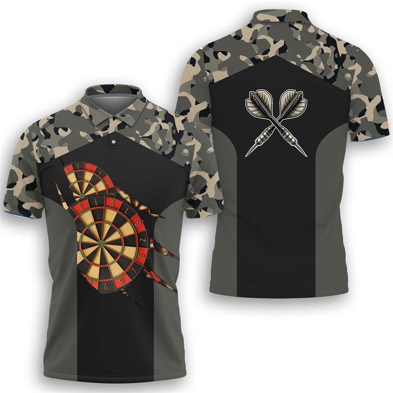 Maglietta Polo a Maniche Corte Team Freccette Turntable Per Uomo Abbigliamento Casual Festa Festiva Polo con Collo a Revers Club Freccette Top Maschili Sport