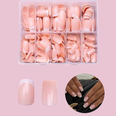 : 240 Pieces Wearing Nail Patches Bare Pink French White Border Simple And Versatile Lines