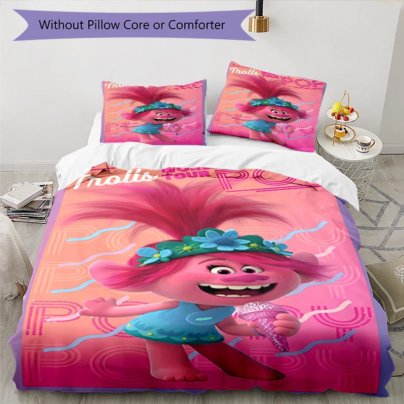 3pcs Trolls Design Cover Set - HD Printed Bedding with 1 Cover and 2 Pillowcases - Perfect for Home and Dorm Decor
