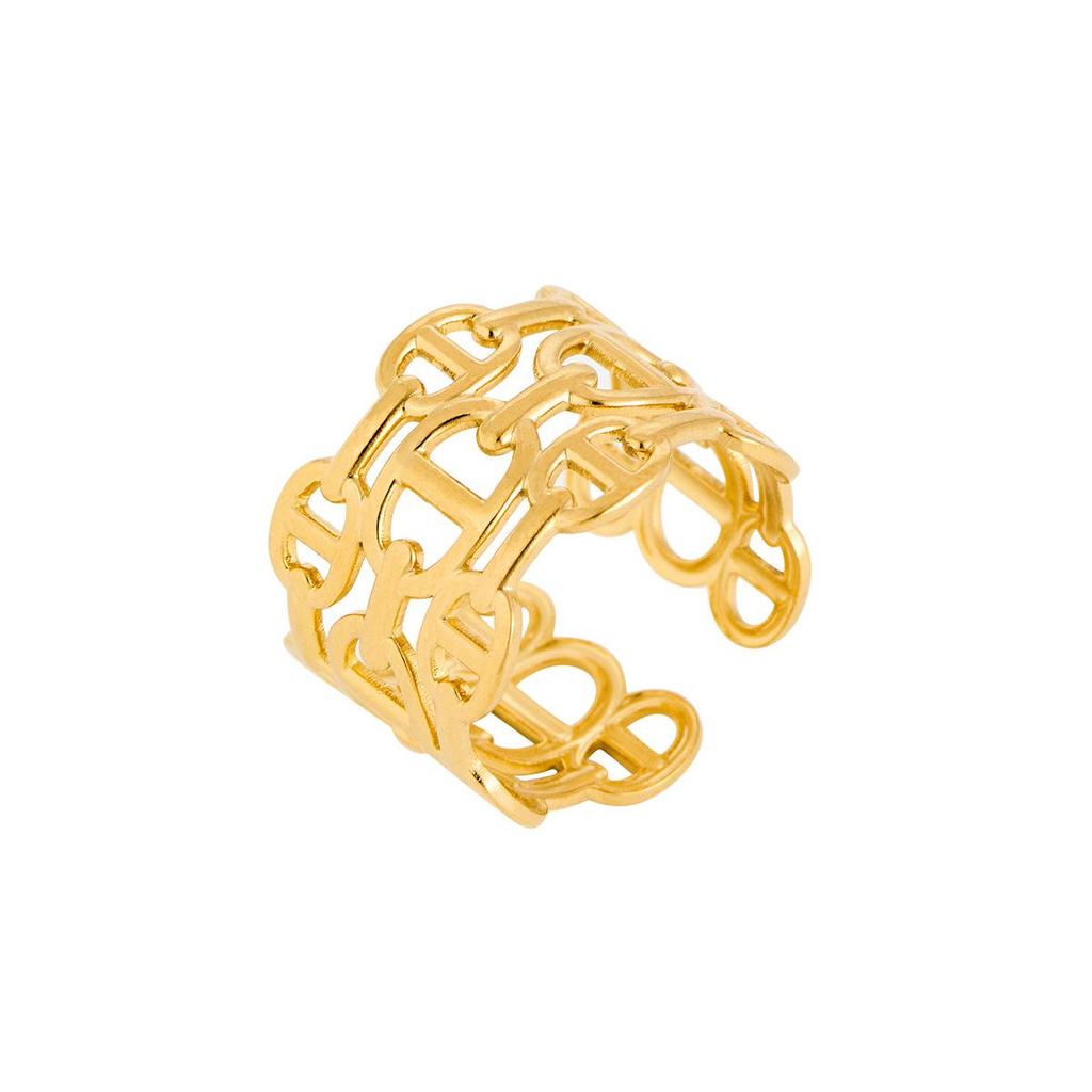Stylish European & American High-End Titanium Steel Adjustable Open Ring for Women - Colorfast Stainless Steel