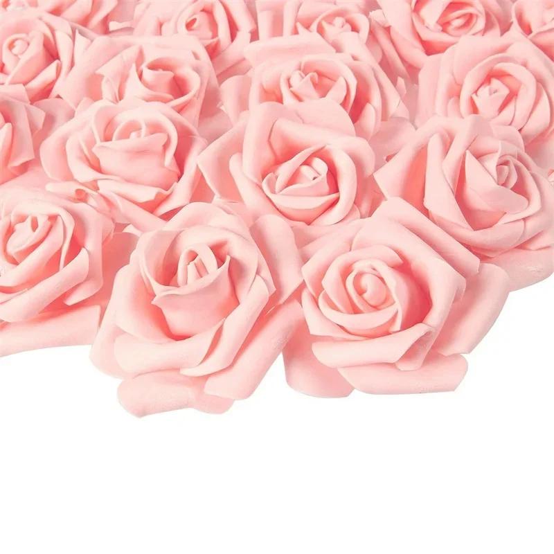 100PCS Pink Artificial Rose Flower 6-7cm Heads Decorations,Wedding DIY Flower,Foam Rose Flowers Bride Bouquet Party Decorative 100PCS