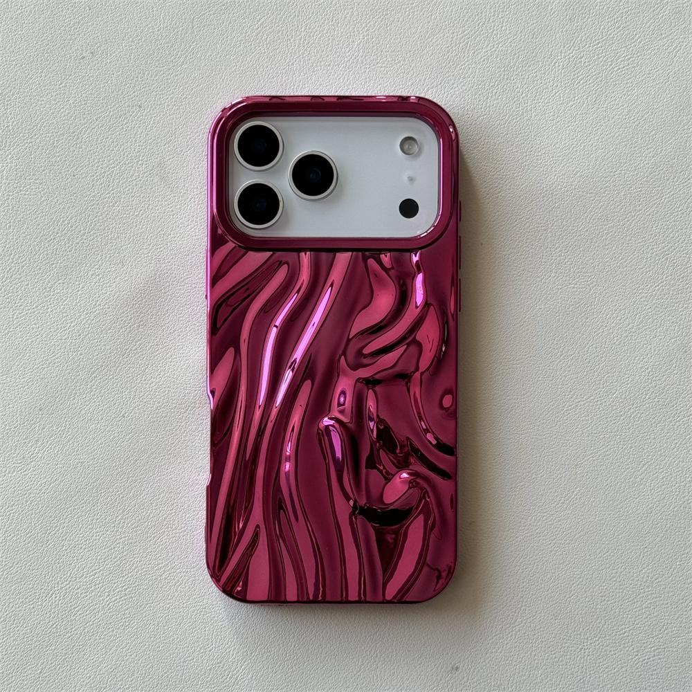 

Electroplate 3D Solid Phone Case for Iphone 17 Air 16E 16 15 14 13 12 11 Pro Max Water Ripple Shockproof Tpu Soft Cover iPhone Air ярко-розовый