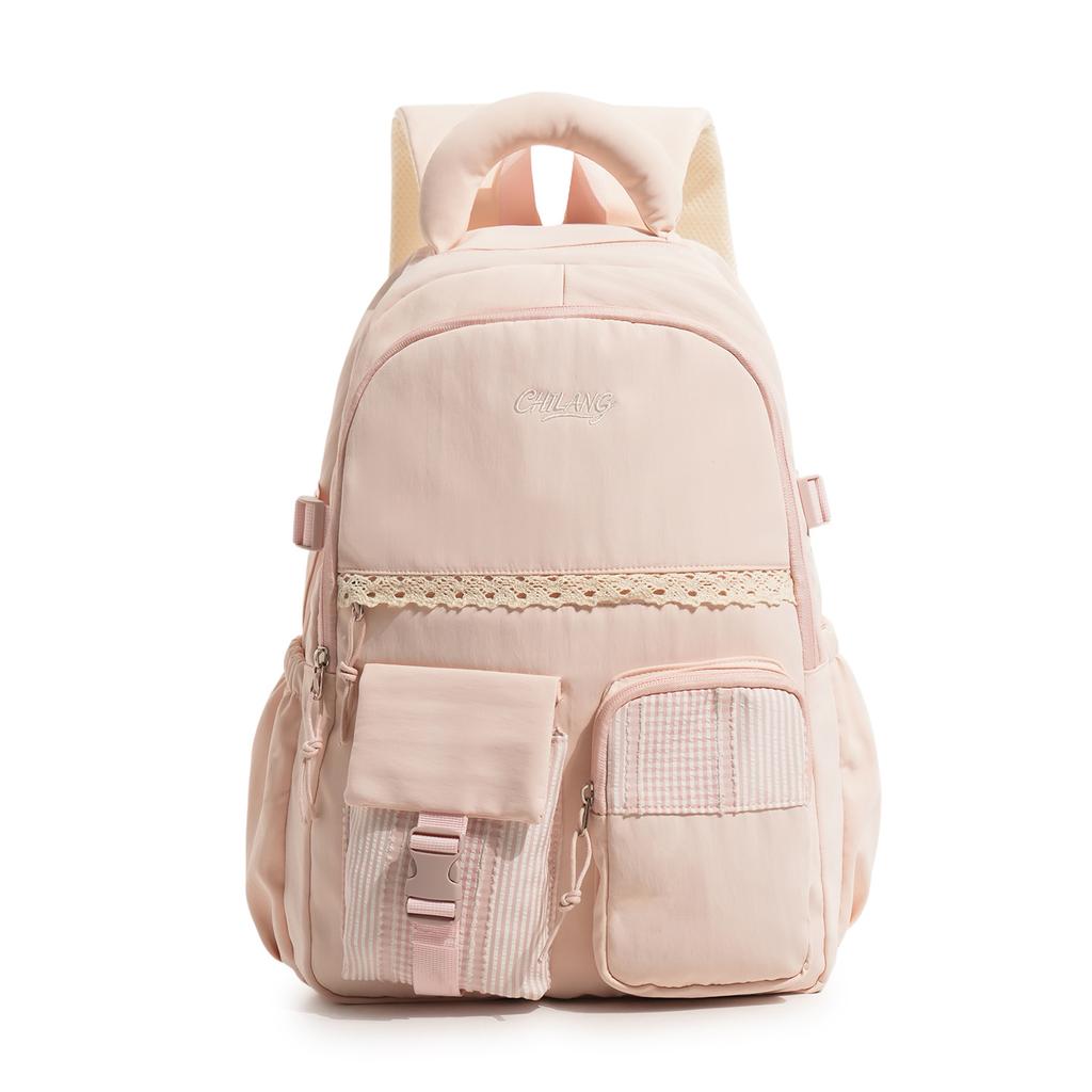 Schoolbag Backpack Female Middle School Student Korean Version Versatile Class Backpack Sweet Girl Simple Casual Lace High School Student School Bag