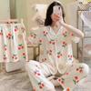 Short-Sleeved Pajamas Three-Piece Korean Version Of Sweet And Cute Cardigan Women'S Loungewear