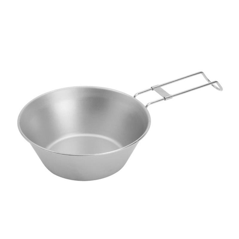Stainless Steel Bowl With Foldable Handle Outdoor Camping Picnic Tableware Portable Cookware