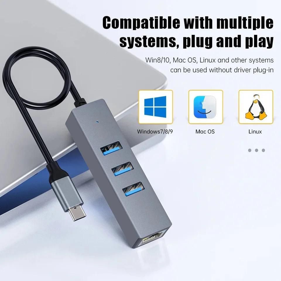 USB 3.0 Type C HUB 1000Mbps Ethernet Adapter USB 3.0 Network Card to RJ45 Lan Hub for MacBook Laptop Computer