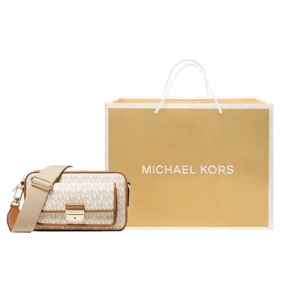 New MICHAEL KORS Bradshaw Polyurethane Camera Bag, Shoulder Bag, Crossbody Bag Medium Women's Vanilla White 32F1G2BC2B-149