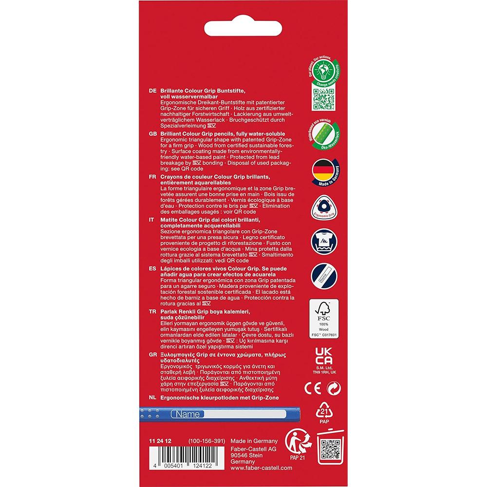 Faber-Castell 112412 Colour Grip Coloured Pencils, Set of 12, Cardboard Pack