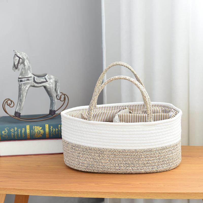 

Solid Color Cotton Diaper Bag with Removable Dividers and Wire Basket for Baby Essentials 36x23x17 cm, 673g