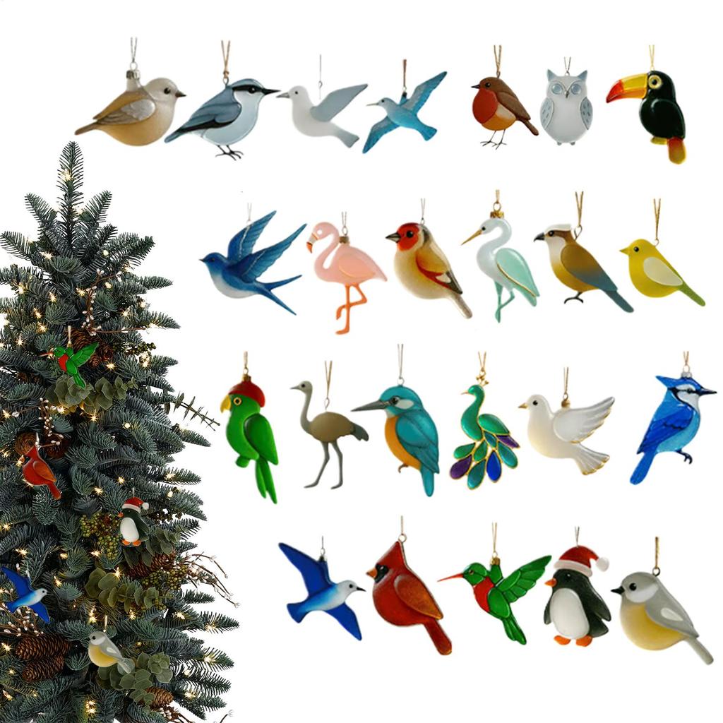 2D Acrylic Decor Sea Glass Bird Advent Christmas Calendar 2025 24 Days Bird Christmas Countdown Decorations For Home Tree