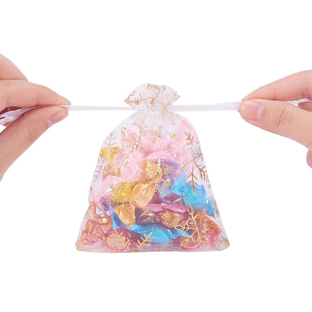 100pcs white printed Drawstring Gauze Bag Organza Bag Packing Holder Color Gold Yarn Candy christmas gifts Bags