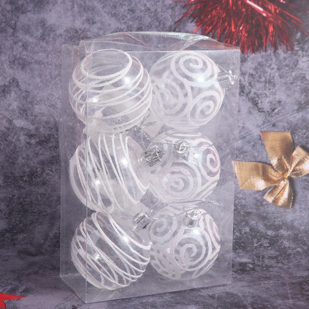6pcs 6cm Christmas Ball Delicate White Painted Ball Christmas Tree Pendant  Office