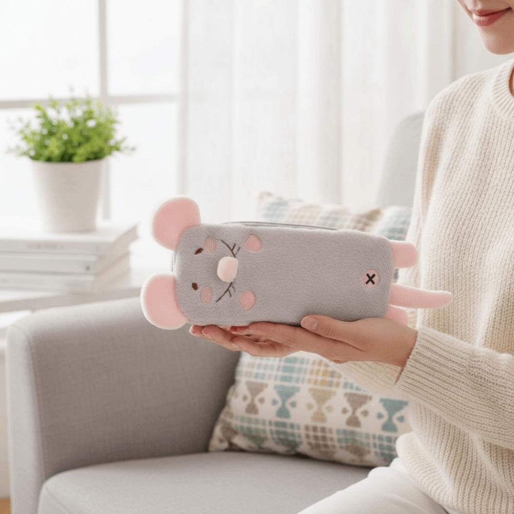Large Capacity Mouse Plush Pencil Case Portable Stationery Pouch Daily Use