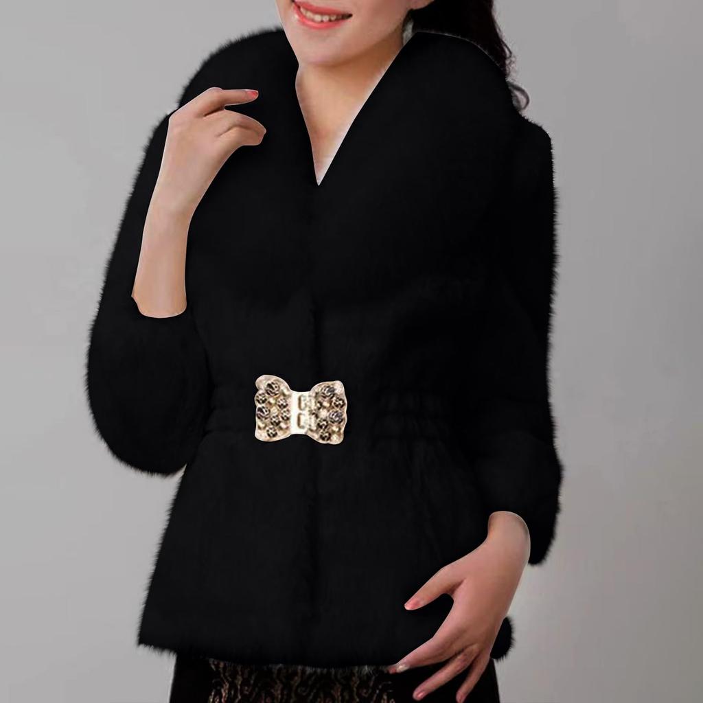 Damenmode Warmer Schalkragen Cardigan Einfarbig Langarm V-Ausschnitt Fleece-Mantel
