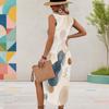 Women Plus Size Sleeveless U Neck Abstract Printed Side Slit Casual Dress
