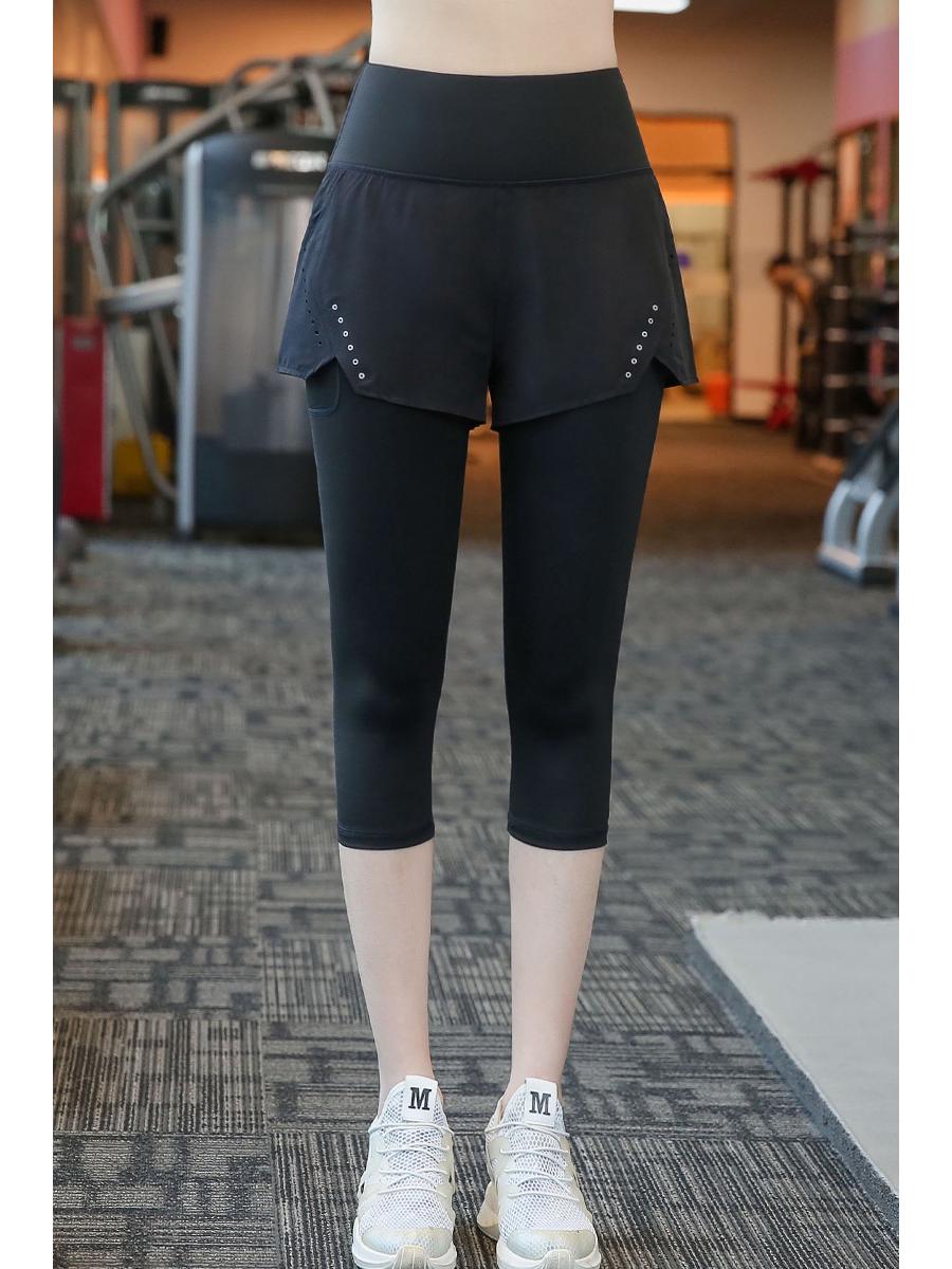 

Женские спортивные штаны для йоги большого размера, быстросохнущие, эластичные, имитация двух предметов, весна/лето, на вес до 100 кг, длинные беговые спортивные штаны 2XL