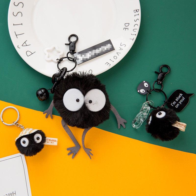 Soot Sprite Amulet Plush: Cute Straw Hat, Black Coal Spirit, Pompom Ornament Charm