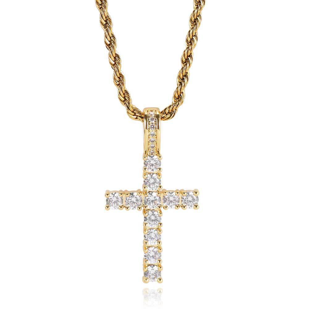 European-American Hip-hop Inlaid Diamond Cross Titanium Steel Necklace: High-end Unisex Sweater Chain